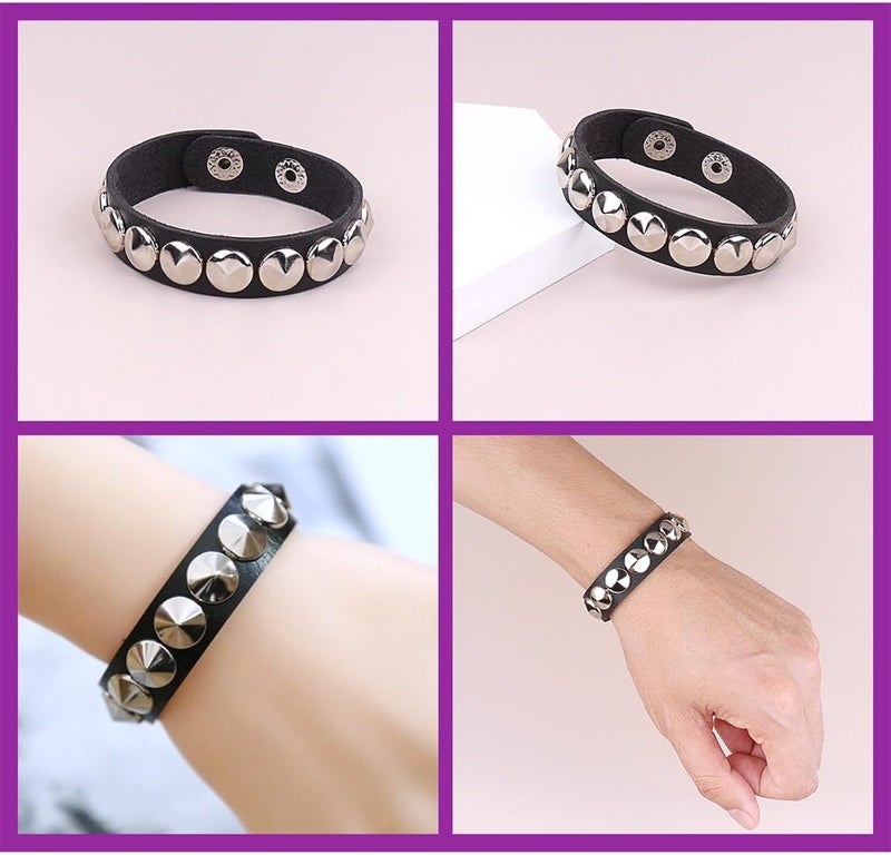 Ulekuke Store 3 Pcs Punk Rock Studded Bracelet Set Spiked Leather Cuff Bracelet for Men Women 80s Wristband Emo Bracelet Adjustable - Image 5